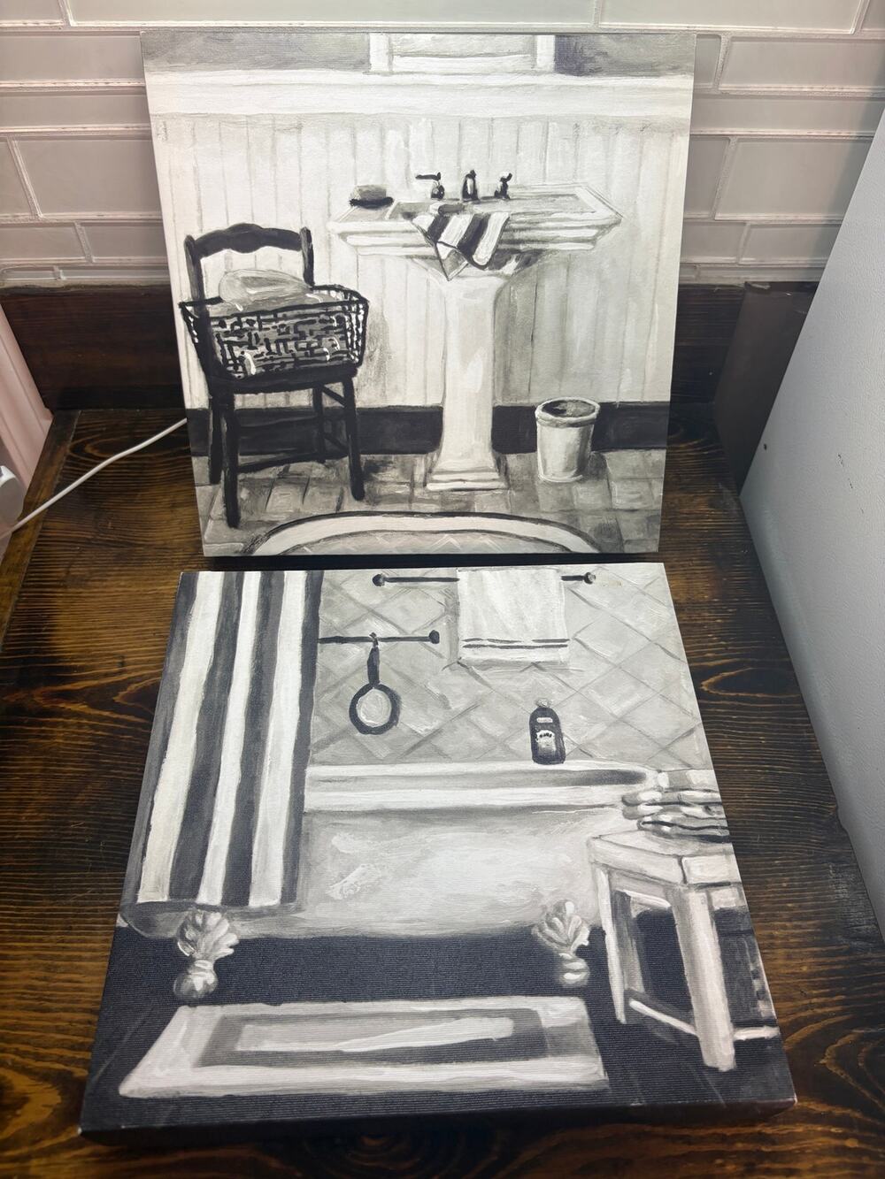 Set Of Two Black And White Bathroom Wall Decor